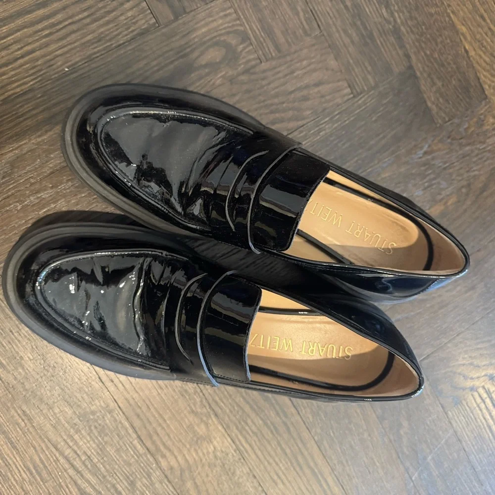 Stuart Weitzman Platform Black Patent Leather Loafers